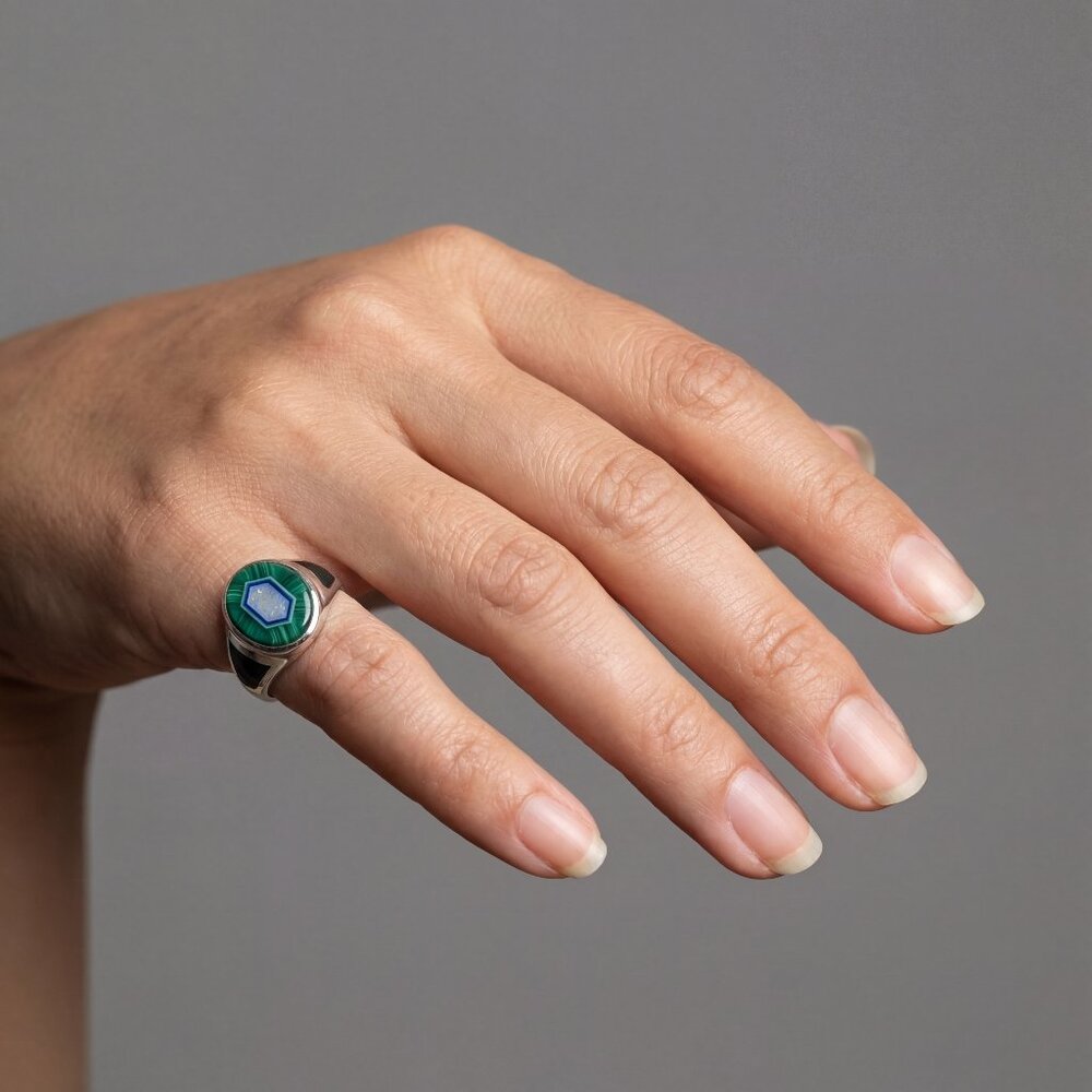 Whitney Kelly 925 Silver Malachite Opal Ring Sz 5.75 - Picture 12 of 17